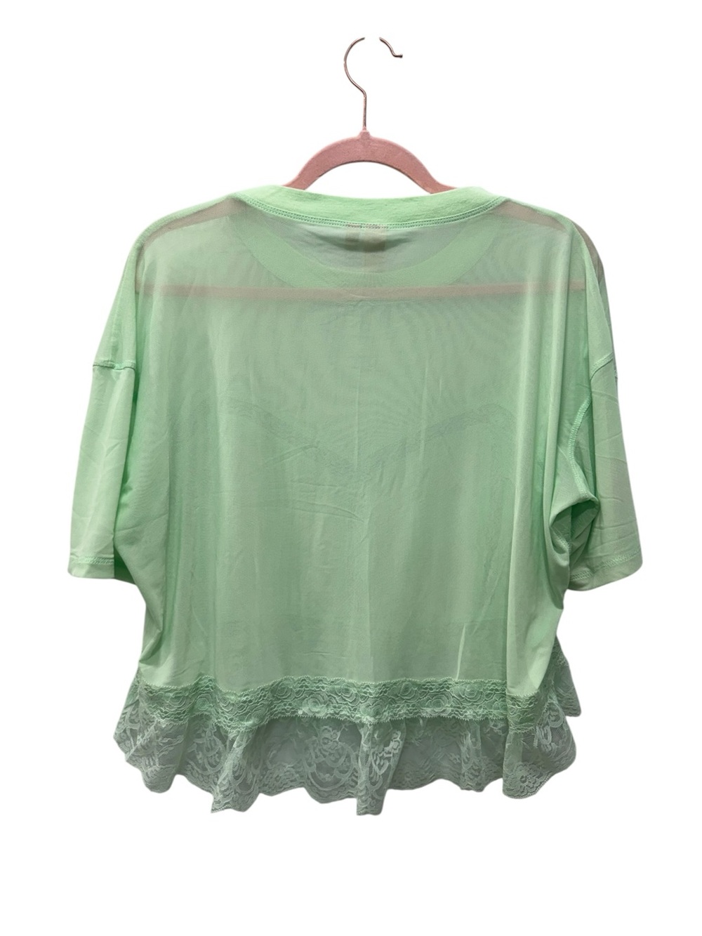 Dolan Light Green Lace-Trim Sheer Women's Top. Size Medium - Picture 3 of 7